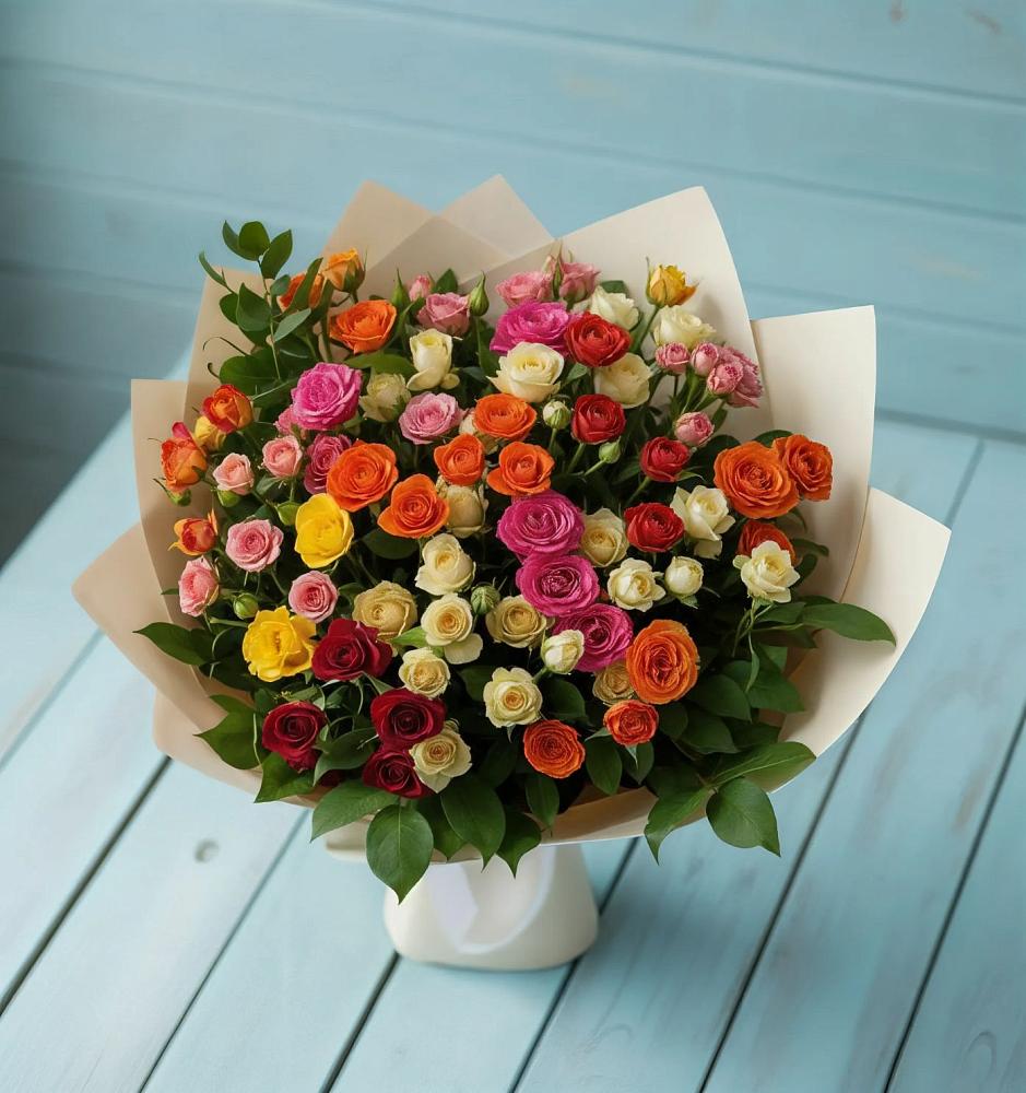 Букет Микс из разноцветных кустовых роз в Советске Тульской области